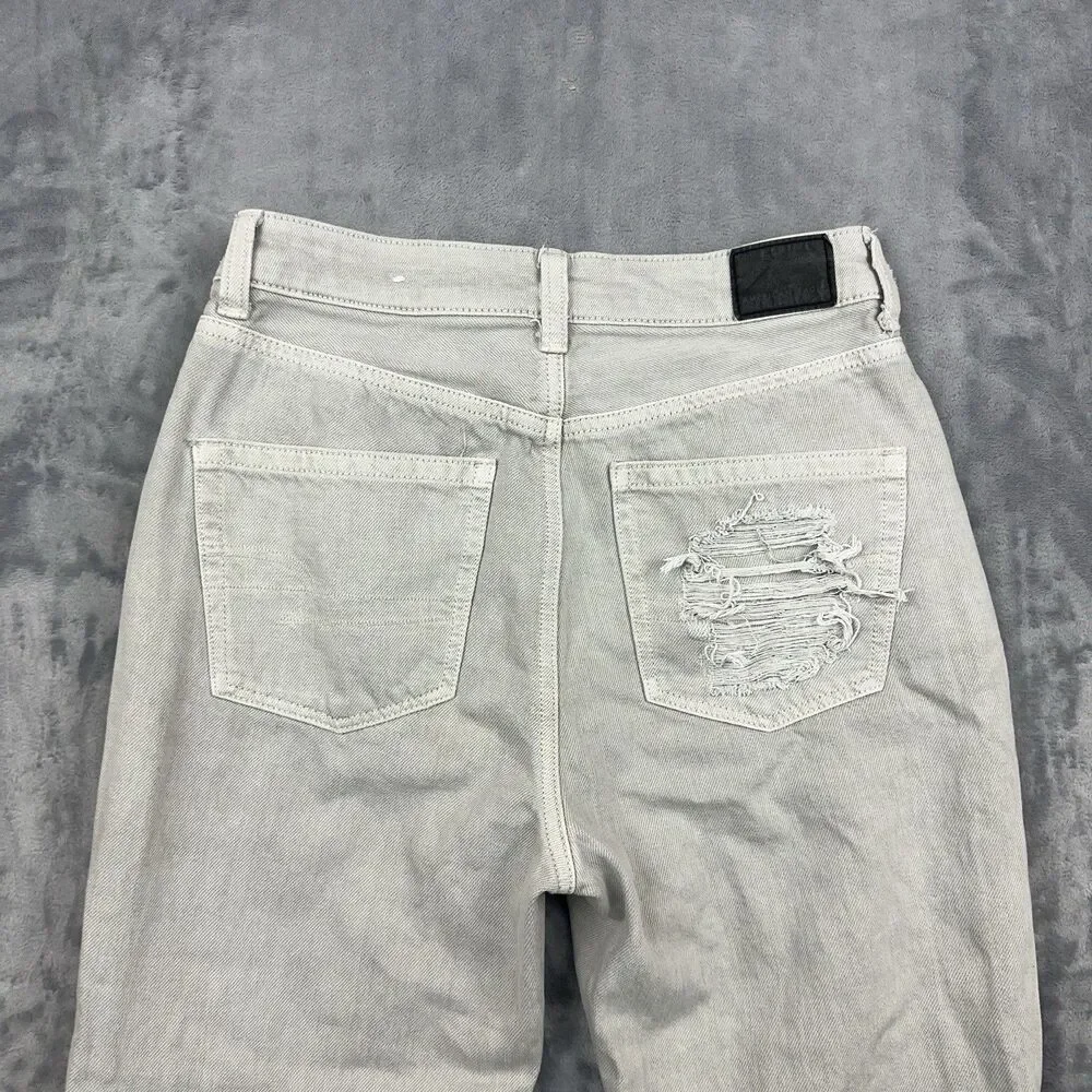American Eagle Mom Jeans Womens Size 2 Regular Gray Distressed Ripped 5 Pocket